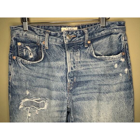 We the Free Distressed Jeans Free People Blue Cropped Mid Rise Button Fly 28 - Picture 2 of 8
